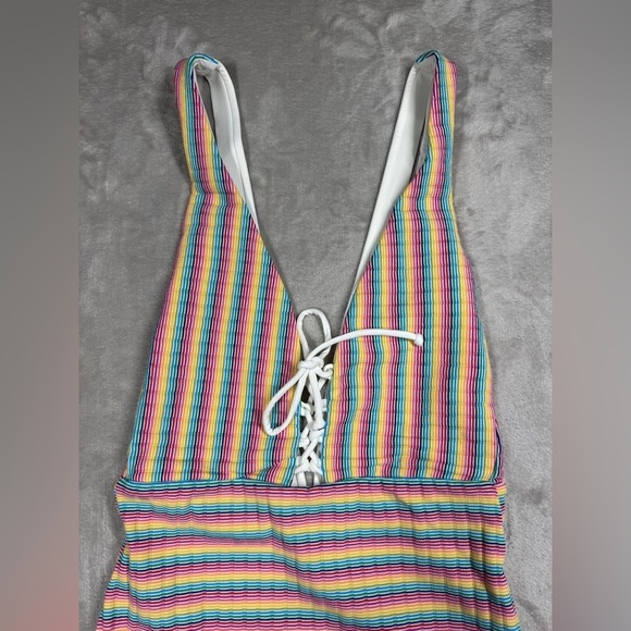 NWOT Onia Rainbow Pinstripe Lace Up One Piece Bikini Swimsuit Size XS - Picture 4 of 15